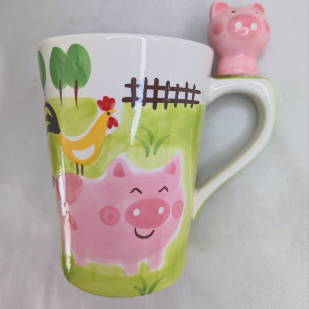 Indra Hand Painted Pig Mug 4.5 In Tall